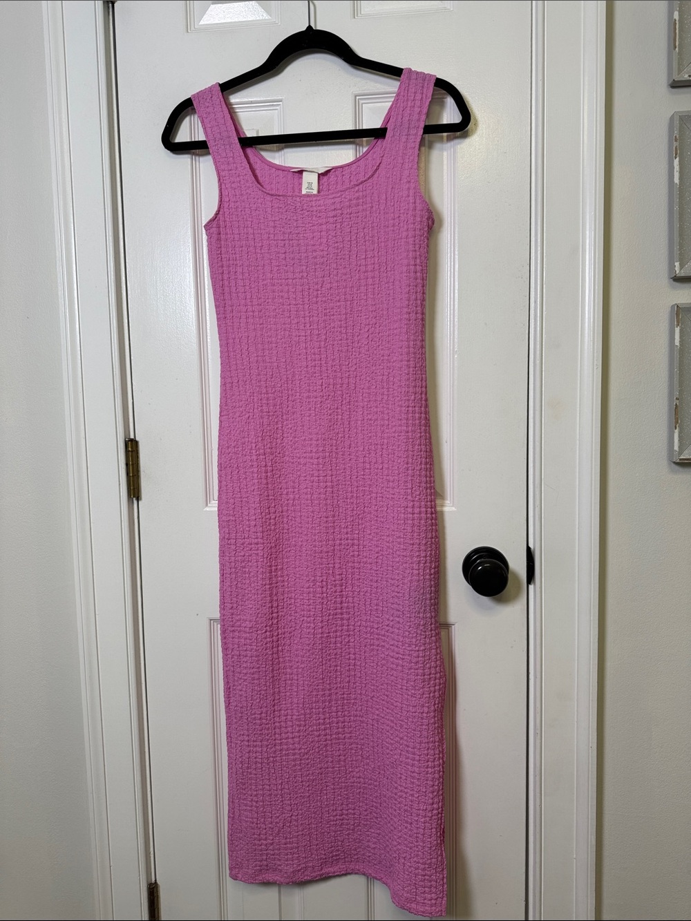 H&M Textured Pink Midi Dress NWT XS Side Slit Stretch Summer - Picture 4 of 7